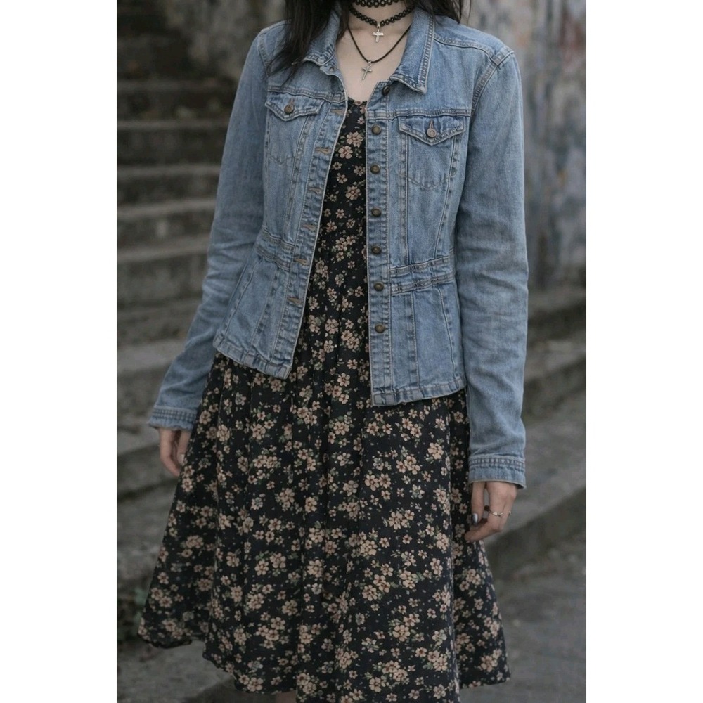 Liz Claiborne Womens Denim Button Up Jacket Sz XL Fitted Gilmore Girls Friends